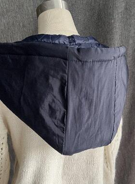 藏青色可拆卸羽绒服夹棉单帽子假领