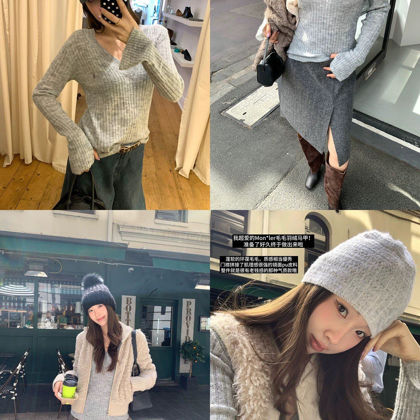 Hanco 韩鸽-26年早春韩系简约V领刺绣标喇叭袖亲肤针织衫H8260,淘宝优惠券,粉丝福利购,淘宝优惠卷