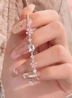 足银990樱花凯蒂猫幸运草手链女轻奢小众甜美时尚气质百搭送女友