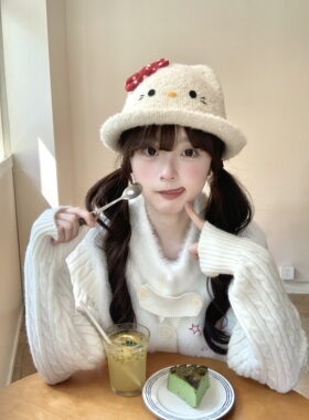 奈里秋冬毛绒保暖猫耳渔夫帽