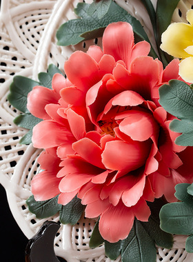 创意陶瓷手绘花卉挂盘摆件洛阳牡丹花瓷花盘电视柜酒柜装饰送礼品