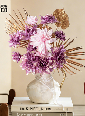 2026新年装饰品乔迁新居年宵花仿真花束玄关客厅天然贝壳花瓶摆件