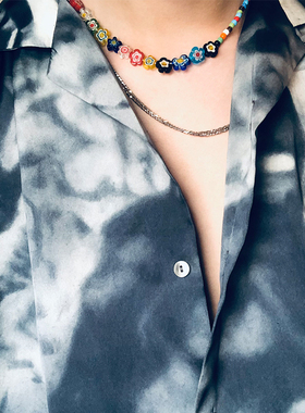 檀健次同款琉璃彩色花朵串珠项链