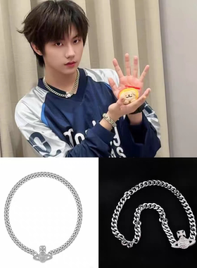 张子墨同款满钻星球钛钢颈项链男女高级小众银色古巴Choker锁骨链