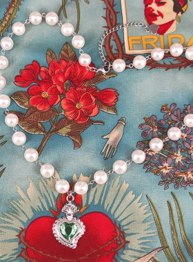 宋妍霏同款珍珠绿色爱心项链小红书机拍网红深钻轻奢新锁骨链项圈