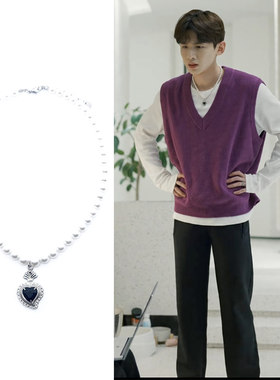 我们的新时代白敬亭庄小栋同款珍珠母贝黑色爱心项链choker锁骨圈