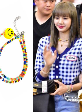 青春有你LISA同款彩珠笑脸项链