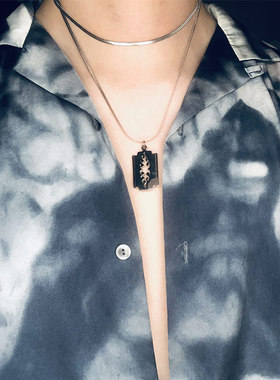 国潮风双层火焰刀片项链