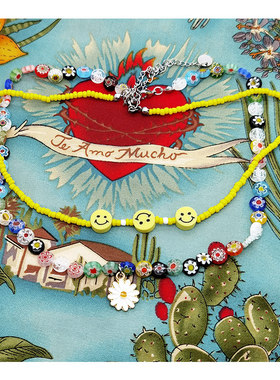 二进制庄达菲欠儿琉璃彩花项链