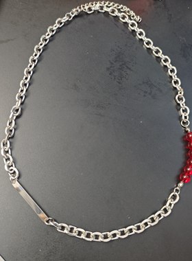 鹿晗同款红色钛钢拼接项链