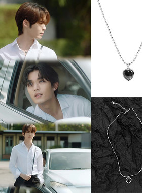 netjames程浩颜黑色爱心圆珠项链