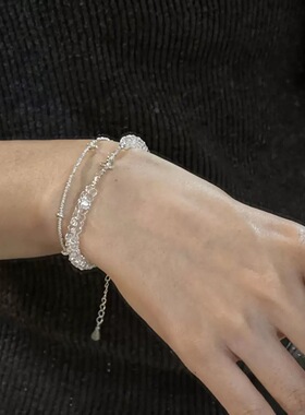 天然白水晶碎银手链女925银轻奢小众手链通勤百搭叠戴高级感百搭