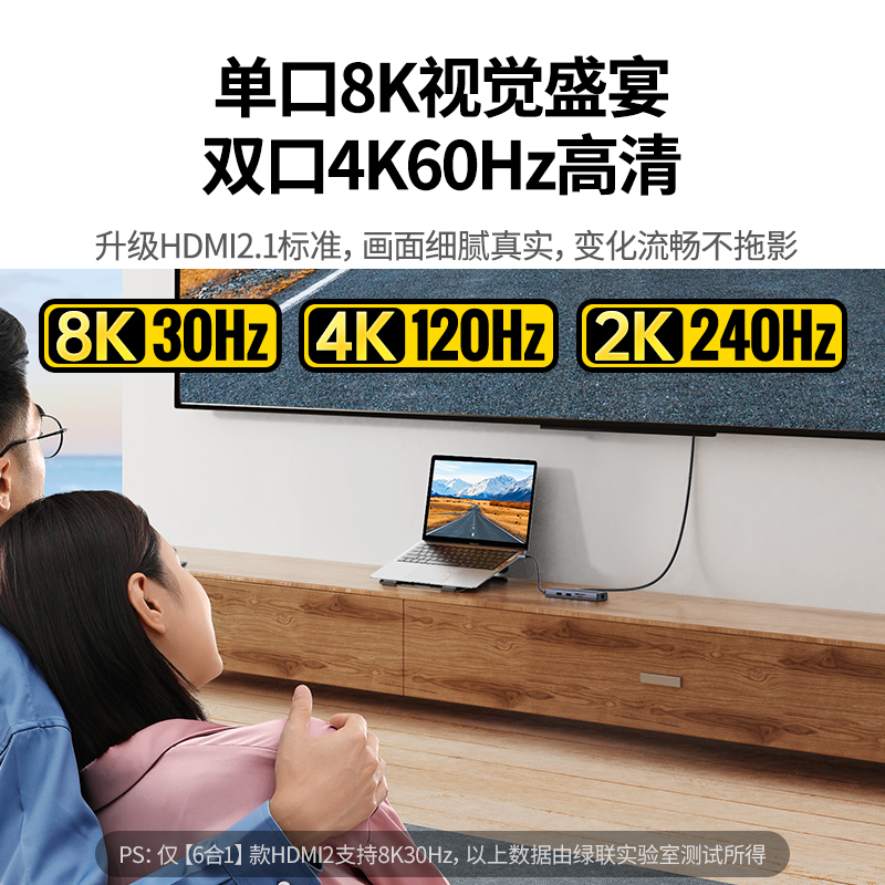 绿联typec扩展坞拓展8K30Hz双HDMI高清投屏4K60hz三屏异显usb分线 - 图0