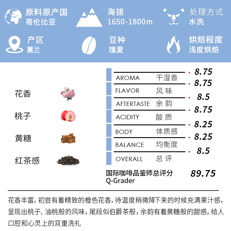 TO咖啡 哥伦比亚瑰夏蓝珀咖啡豆福图纳庄园水洗处理浅度烘培150g