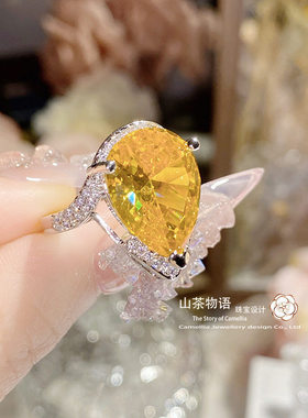 镀金超大夸张黛粉锆直播引流戒指