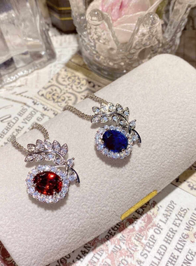 高定珠宝柳叶设计红刚玉吊坠