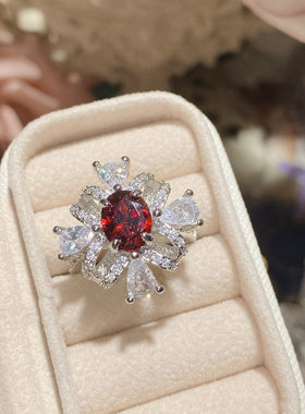 山茶苏富比霜花鸽血红可调节戒指