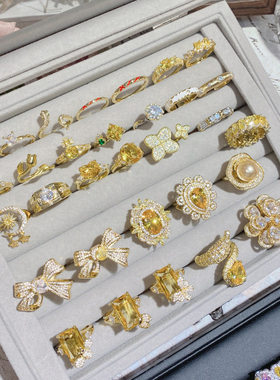 阿斯切金黄钻戒指女彩宝富婆指环