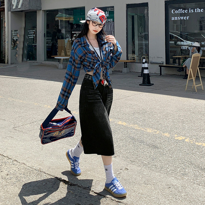 美式黑色牛仔七分裤女秋季秋冬2025新款复古宽松五分短裤直筒裤子,淘宝优惠券,粉丝福利购,淘宝优惠卷