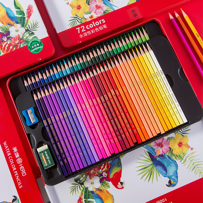 英雄775彩色铅笔水溶性彩铅画笔36色48色100色学生彩笔美术绘画笔,淘宝优惠券,粉丝福利购,淘宝优惠卷