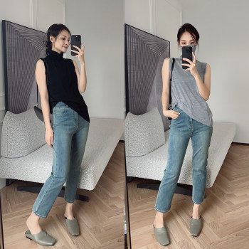 MEIYANG Contour Pen Jeans Little Black Pants Elastic Straight Nine-Point Pants