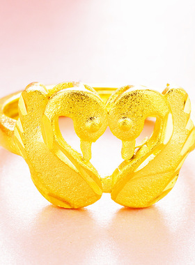 欧币金仿黄金亚光天鹅戒指 越南沙金绒沙双天鹅女戒