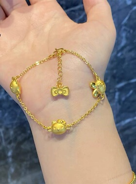 金店同款古法沙金可爱凯蒂猫蝴蝶结项链女时尚百搭锁骨链吊牌手链