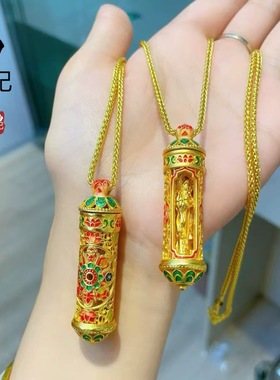 越南古法沙金珐琅可转动三面观音吊坠民族风新中式观音佛项链