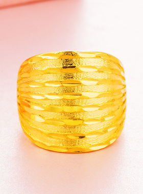 首饰 越南沙金仿金女款欧美时尚大戒指 铜镀金大花女戒指环开口