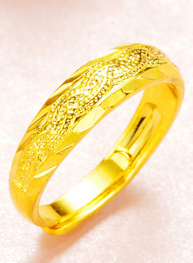 加厚越南沙金麻花款情侣戒指 铜镀24k黄金编花开口男女对戒