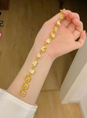 金店同款沙金珐琅彩Kitty猫手链铜镀K金卡通猫可爱手链送女友礼物