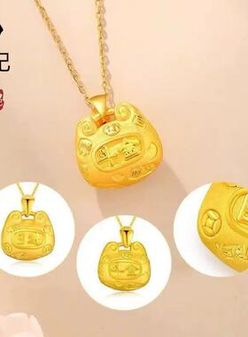 金店同款古法沙金日进斗金吊坠项链时尚百搭肖邦锁骨链项链女