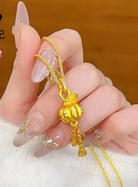 金店同款古法沙金高级感点钻南瓜流苏吊坠硕果累累肖邦项链锁骨链