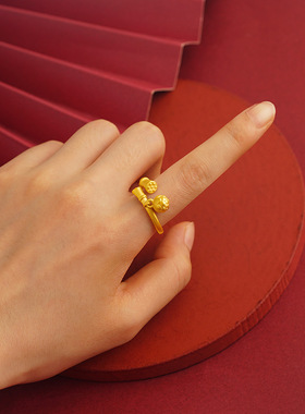 新品莲子莲花女款戒指两世欢饰品铜合金开口可调节戒指复古个性