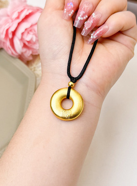 越南沙金古法福字如意圈项链镀金中国风女款复古气质饰品女生吊坠