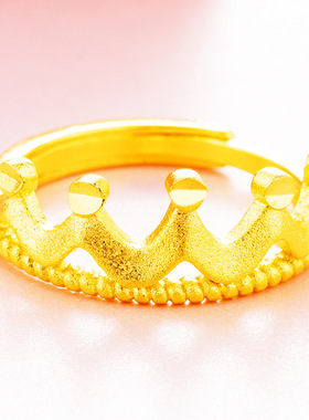 配饰欧美时尚开口皇冠戒指女 欧币沙金黄铜镀24k金首饰品