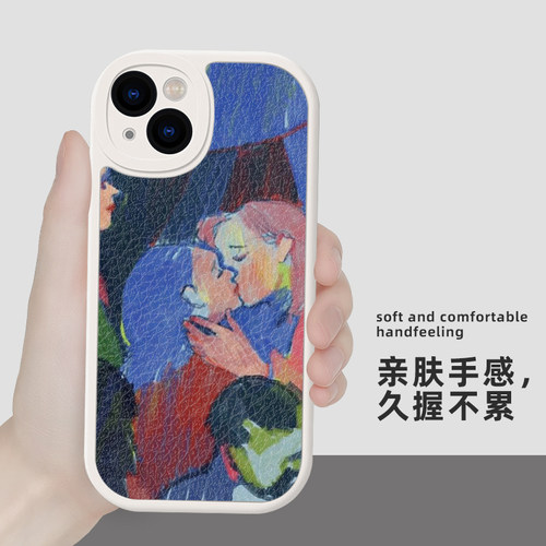 黑白情侣拥抱适用16iphone15苹果14手机壳小众艺术小米13华为P70软mate60pro小羊皮荣耀100防摔oppo全包vivo - 图1