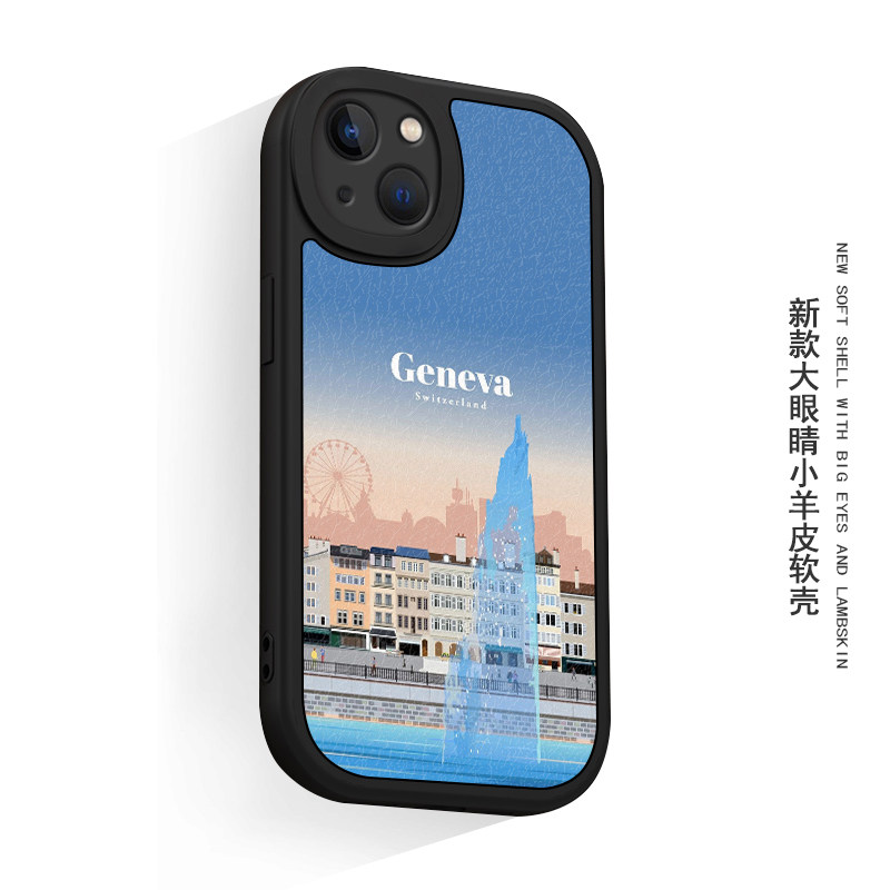 全球旅游城市插画适用15苹果14promax手机壳13全包12小米11华为mate50硅胶P60小羊皮nova10荣耀90地标oppo潮