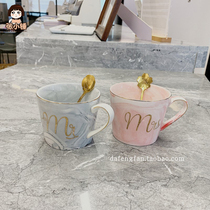 Large Capacity Mark Cups Ceramic Cups Creative Marble Textured Couples Cup Romantic Birthday Gifts Send Spoon