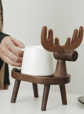 黑胡桃木萌鹿托盘摆件置物盘玄关钥匙收纳架客厅吧台家居乔迁礼品