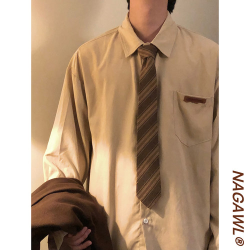 NAGAWL春秋日系复古学院风休闲百搭叠穿内搭纯色长袖衬衫上衣男女 - 图3