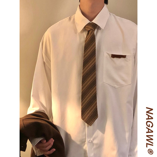 NAGAWL春秋日系复古学院风休闲百搭叠穿内搭纯色长袖衬衫上衣男女 - 图1