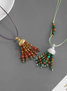 SWAH山丘家果实流苏长项链 复古小众游牧民族风简约木珠果实项链