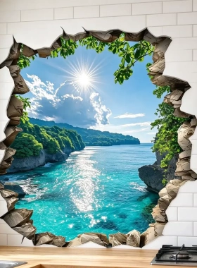 大海3D立体效果墙贴自粘画防水