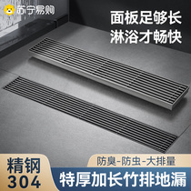 Strip bathroom floor drain 304 stainless steel deodorizer toilet special large drainage water hair filter 2005