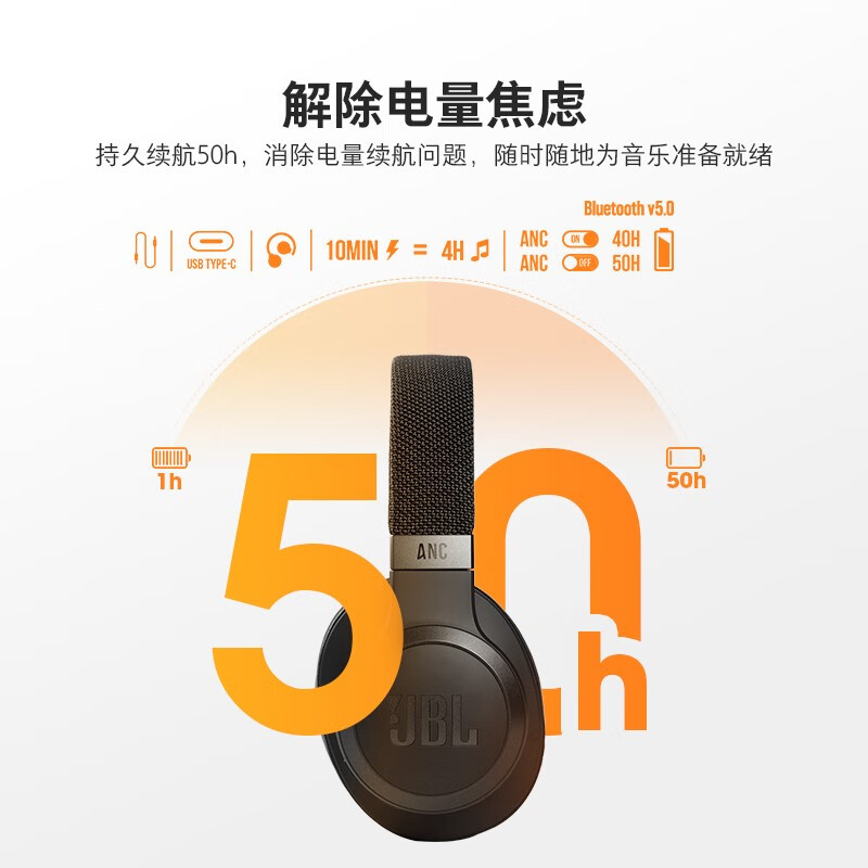 JBL LIVE660NC 无线蓝牙主动降噪头戴式耳机音乐续航游戏通话907 - 图3