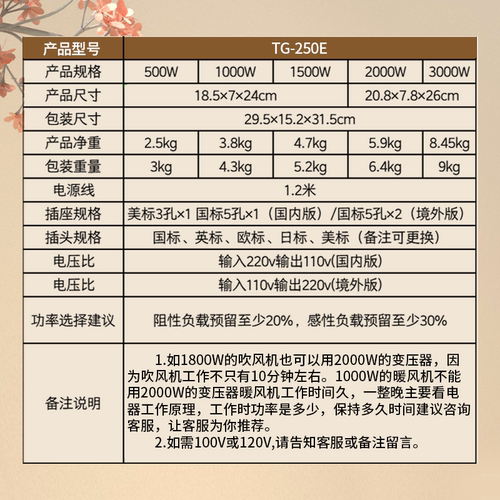 唐国纯铜110v转220v变压器日本100v电饭煲加拿大美国120v出口家用 - 图2