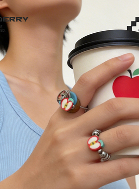 创意手作纽扣戒指水果糖小众复古