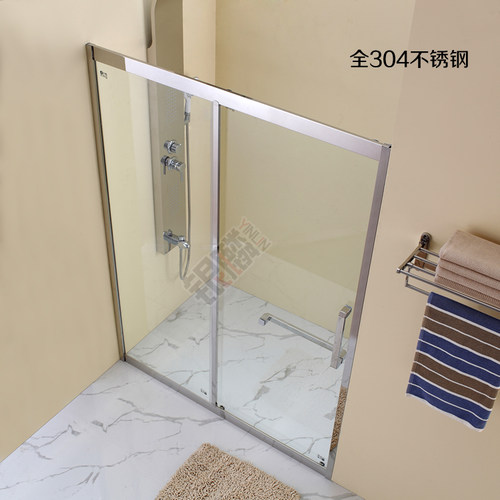 银麟定制加宽厚304不锈钢一字形简易淋浴房隔断浴室移门浴屏浴房 - 图0