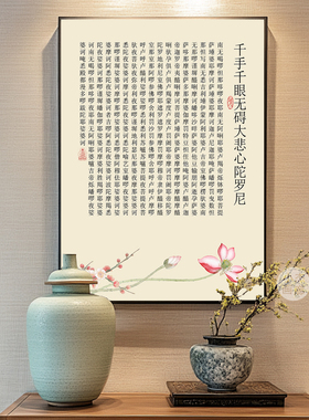 宋体般若波罗蜜多心经挂画竖版书房茶室装饰画书法字画大悲咒壁画